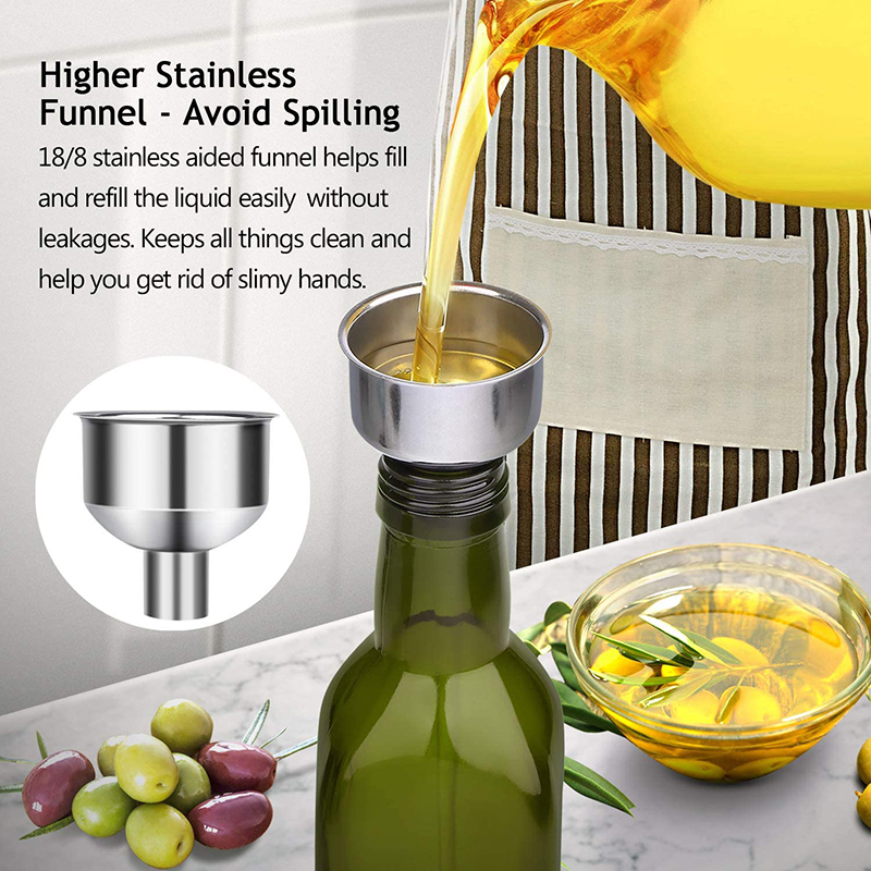 Oil and vinegar bottle set with stainless steel bracket and removable cork stopper