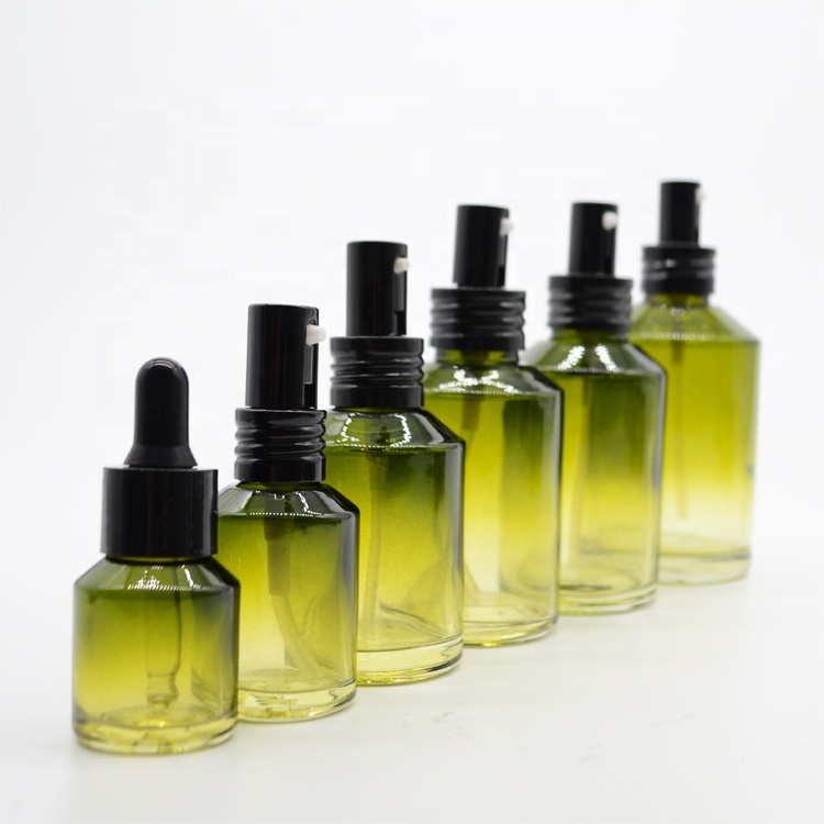 Olive Green Glass Cosmetics Bottle and Skin Care Cream Empty Pump or Lotion Toner Cosmetic Glass Bottle