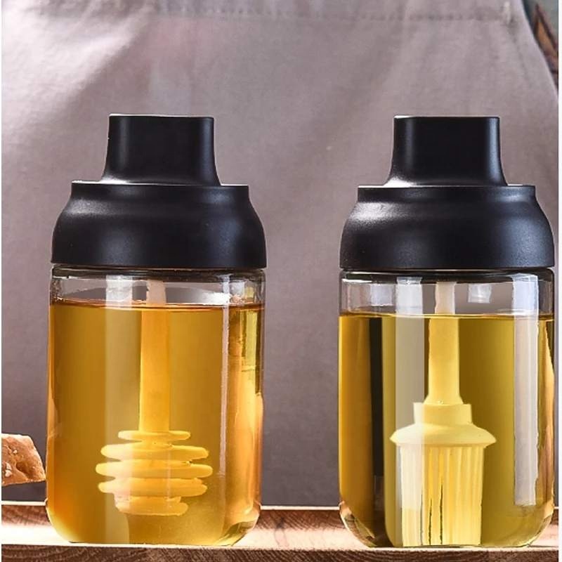 Olive Oil Glass bottle dispenser Spice Bottles Jars Seasoning Spoon Oil Brush Honey Lid Seal Sauce Kitchen Storage Organization