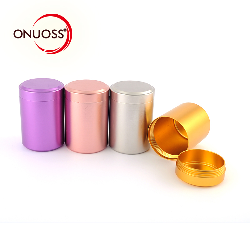 Onuoss JL-034Y-2 OEM Smoking Accessories Items Canister Small Size Tea Package Round Shape Custom Logo Metal Stash Jar