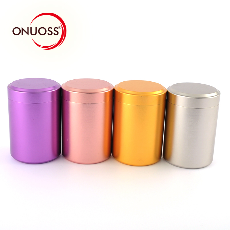 Onuoss JL-034Y-2 OEM Smoking Accessories Items Canister Small Size Tea Package Round Shape Custom Logo Metal Stash Jar