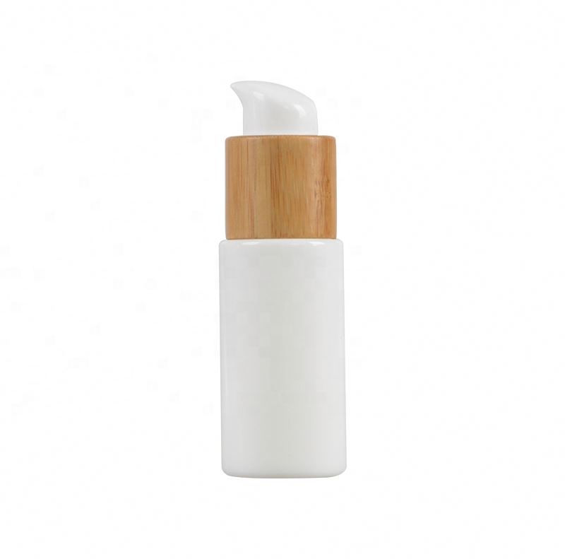 Opal White Glass Bottle With Bamboo Spray /Dropper Cap