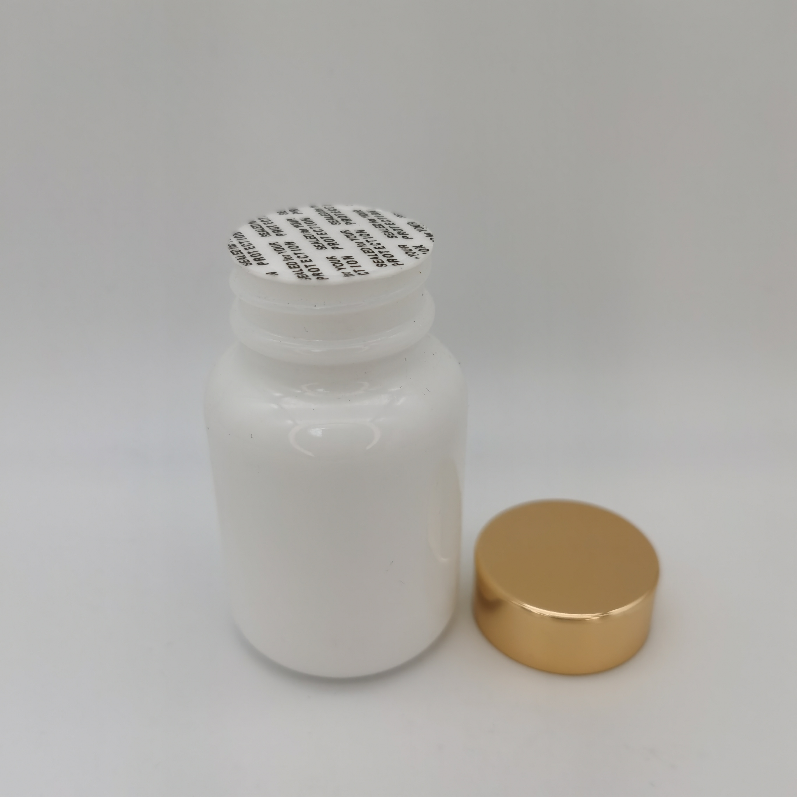 Opal glass white color 60 120 250ml Medicine glass wide mouth pill bottles with Pressure Sensitive Liner