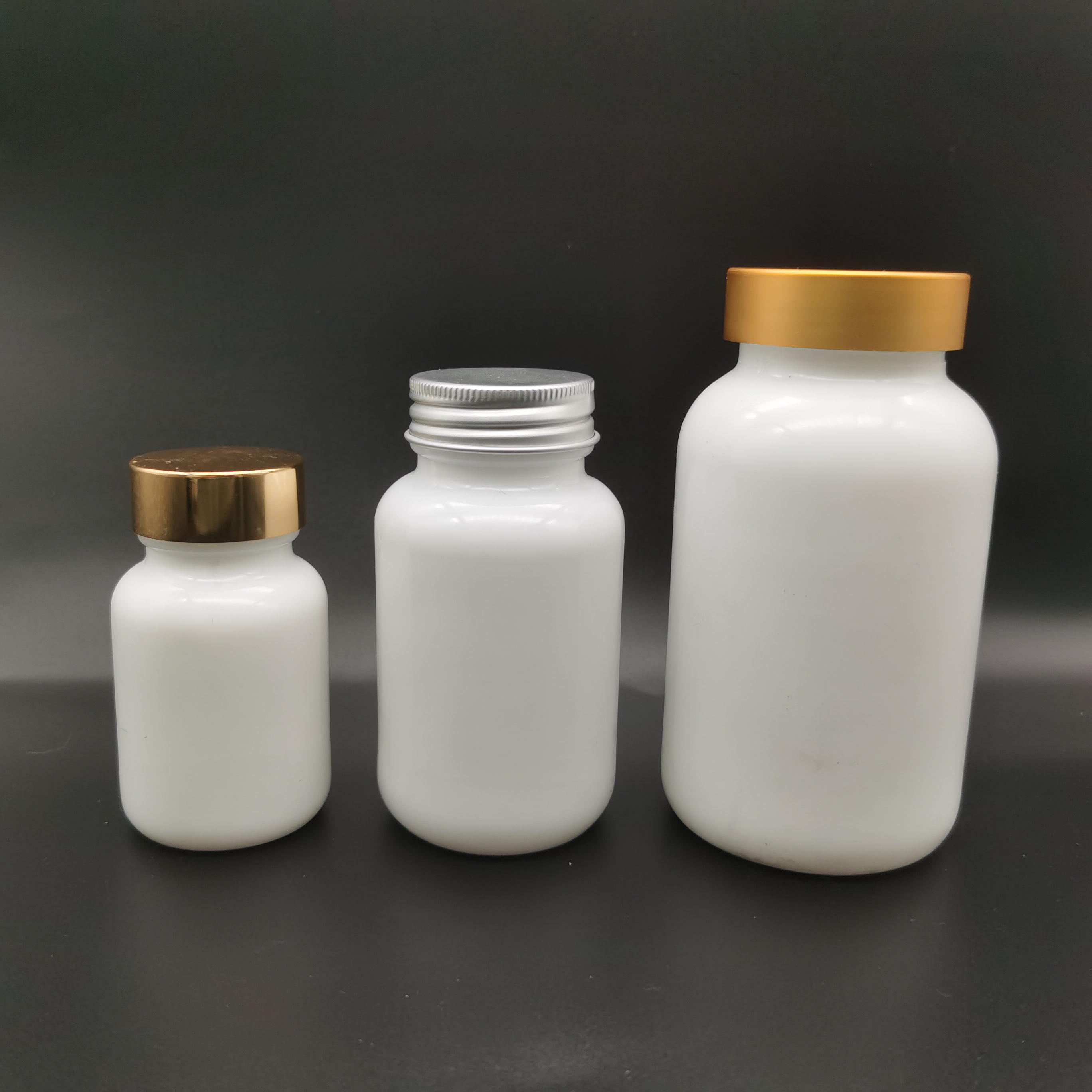 Opal glass white color 60 120 250ml Medicine glass wide mouth pill bottles with Pressure Sensitive Liner