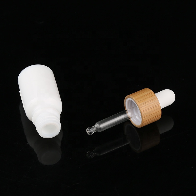 Opal white 15ml 30ml 50ml 100ml perfume empty bamboo lid glass bottle