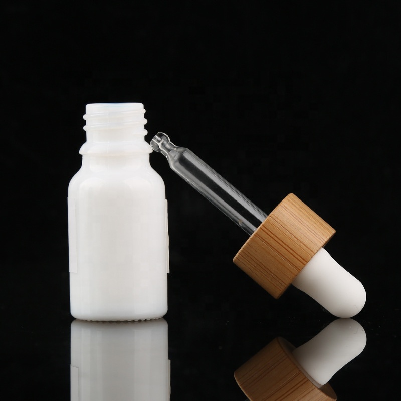 Opal white 15ml 30ml 50ml 100ml perfume empty bamboo lid glass bottle