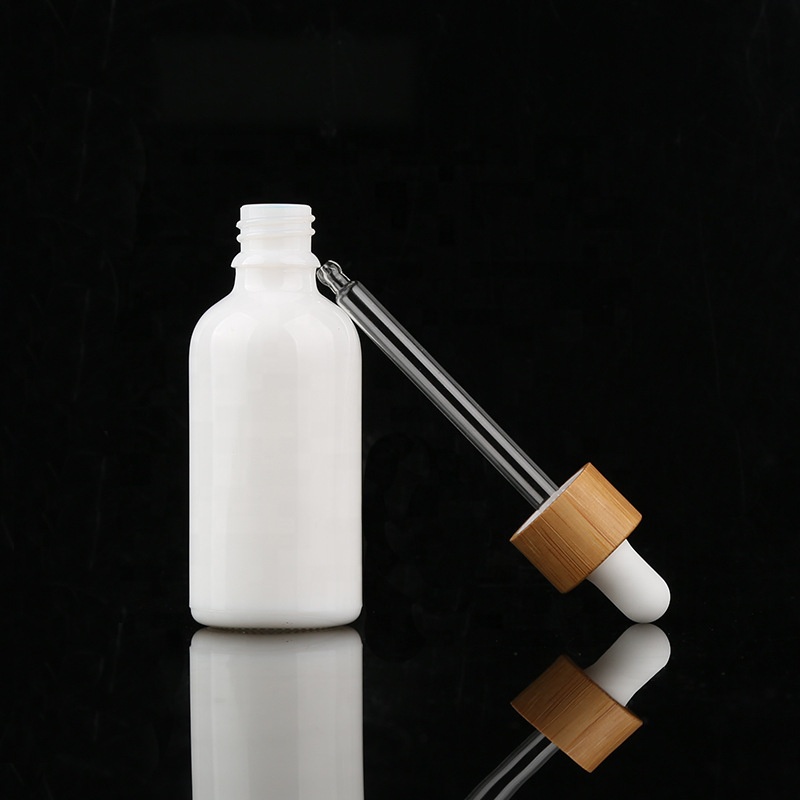 Opal white 15ml 30ml 50ml 100ml perfume empty bamboo lid glass bottle
