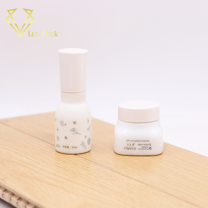 Opal white cosmetic glass jar with ABS lid