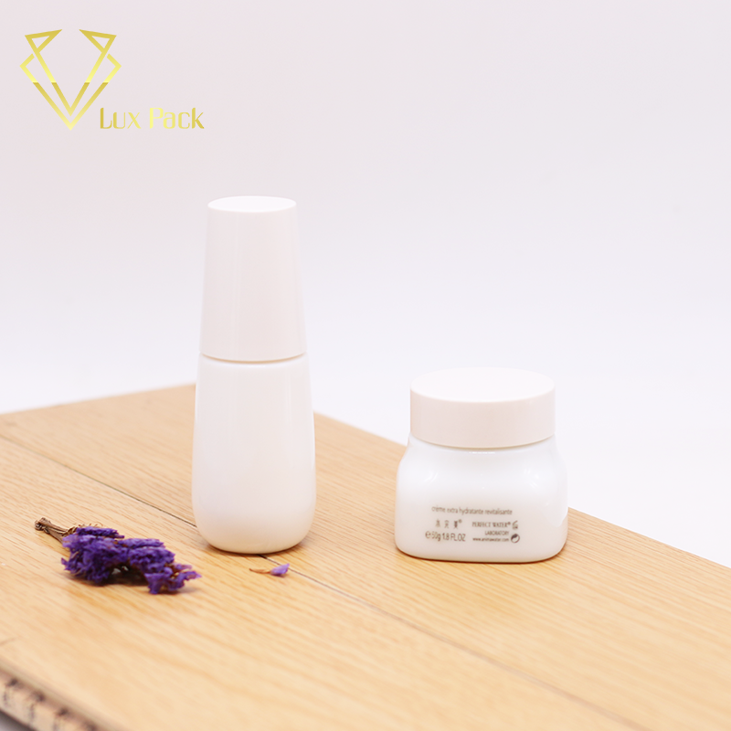 Opal white cosmetic glass jar with ABS lid