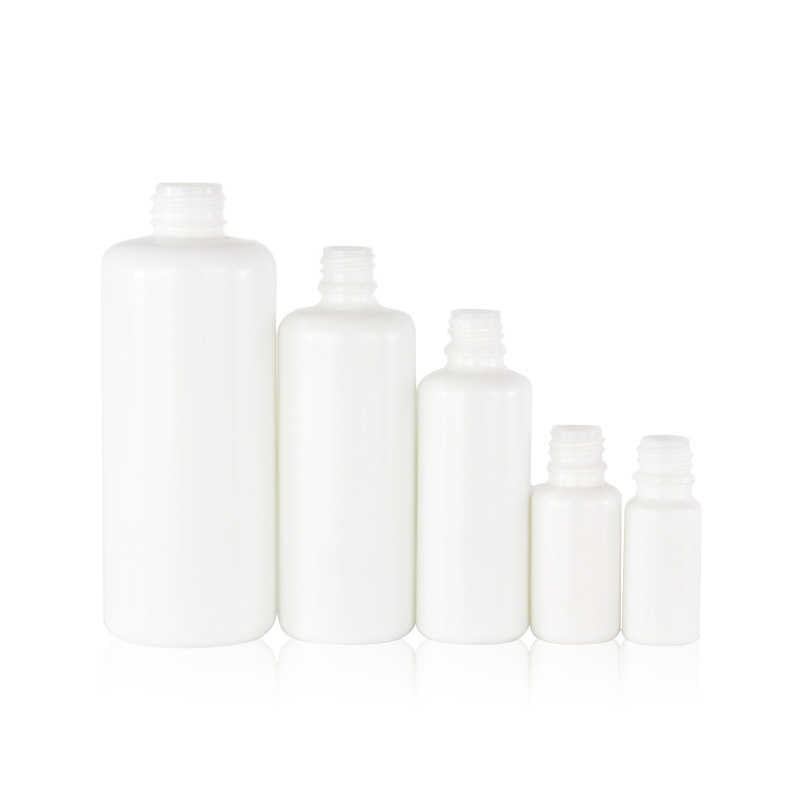 Opal white custom cosmetic lotion glass bottle with different accessories such as pump or dropper