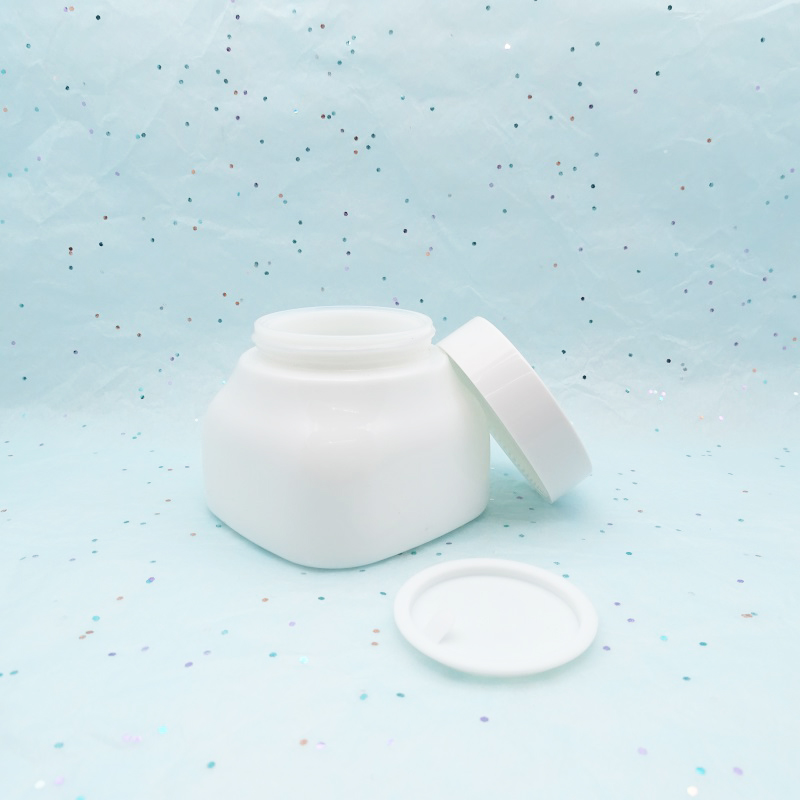 Opal white glass square opaque  50g 150g glass jar with white plastic lid white porcelain cosmetic jar skin care blue pink green