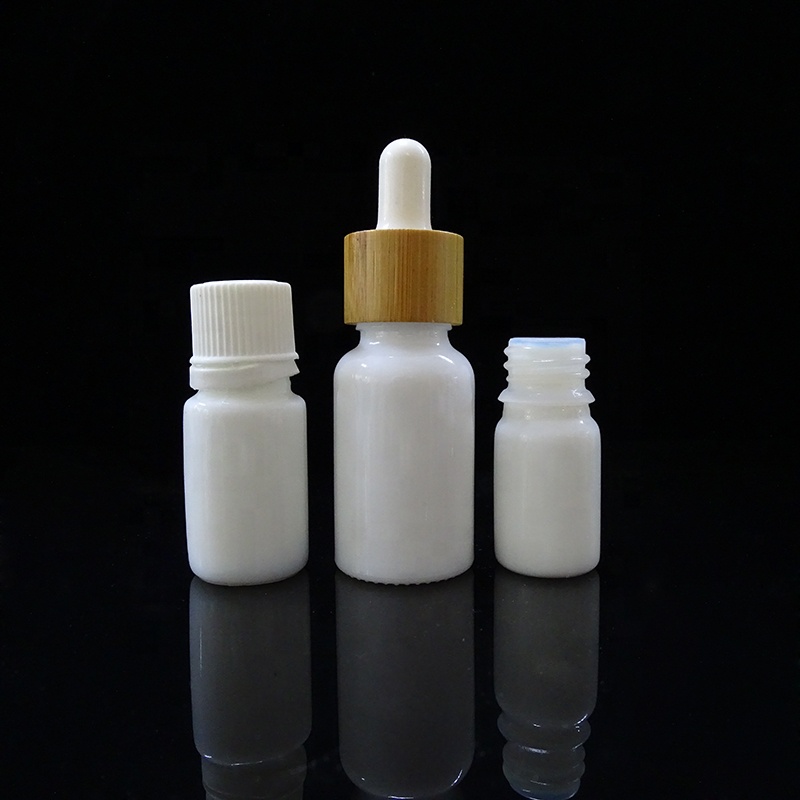 Opal white wood skin care container glass serum essential oil dropper bottle with bamboo dropper 10 ml 15ml 30ml