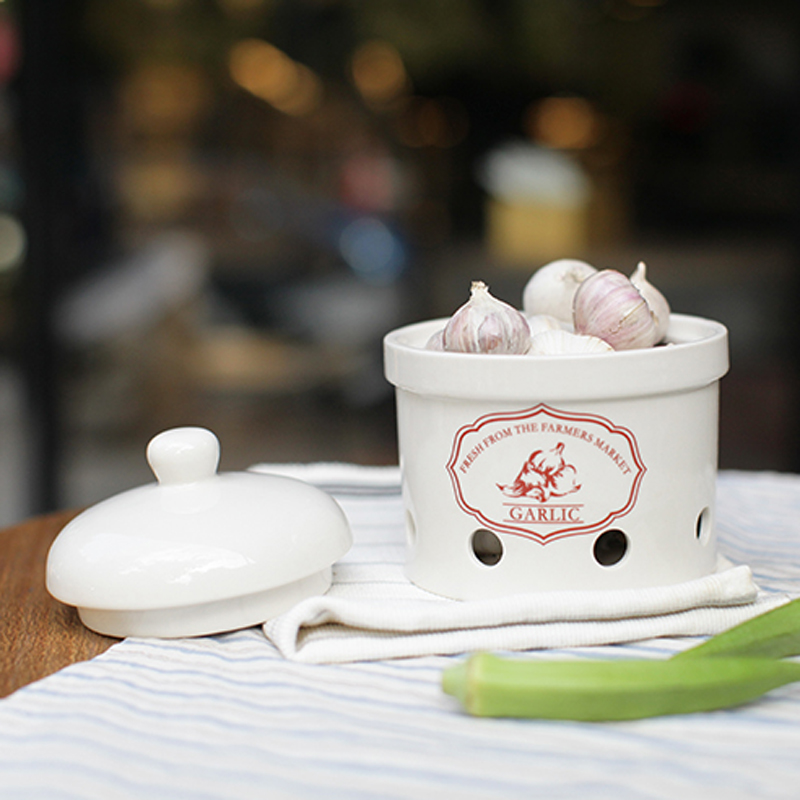 Optional size home goods kitchenware ventilated potato onion garlic ceramic canister food storage jars with lid