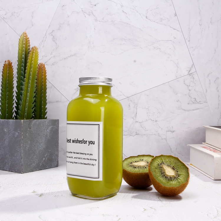 Organic 16oz 500ml French Lemon Juice Square Glass Bottle with Plastic or Aluminium Screw Lid and Logo Printing