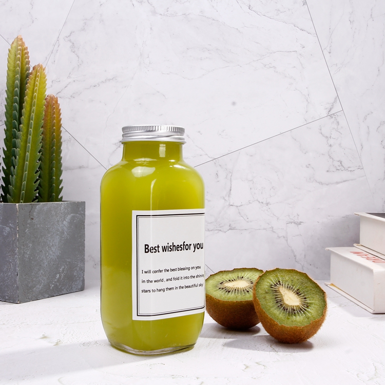 Organic 16oz 500ml French Lemon Juice Square Glass Bottle with Plastic or Aluminium Screw Lid and Logo Printing