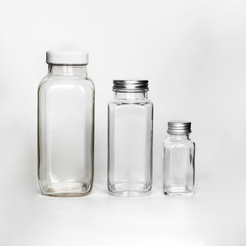 Organic 16oz 500ml French Lemon Juice Square Glass Bottle with Plastic or Aluminium Screw Lid and Logo Printing