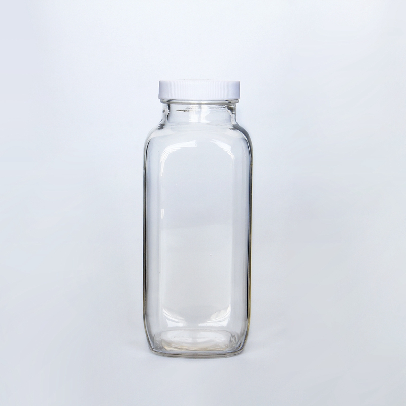 Organic 16oz 500ml French Lemon Juice Square Glass Bottle with Plastic or Aluminium Screw Lid and Logo Printing