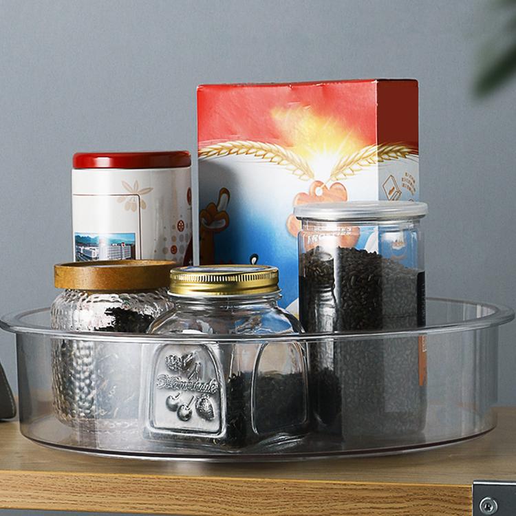 Organize and storage container for cabinet food storage room round plastic transparent rotating turntable