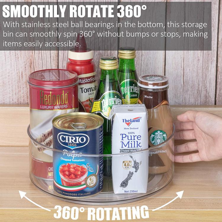 Organize and storage container for cabinet food storage room round plastic transparent rotating turntable