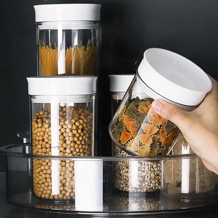 Organize and storage container for cabinet food storage room round plastic transparent rotating turntable