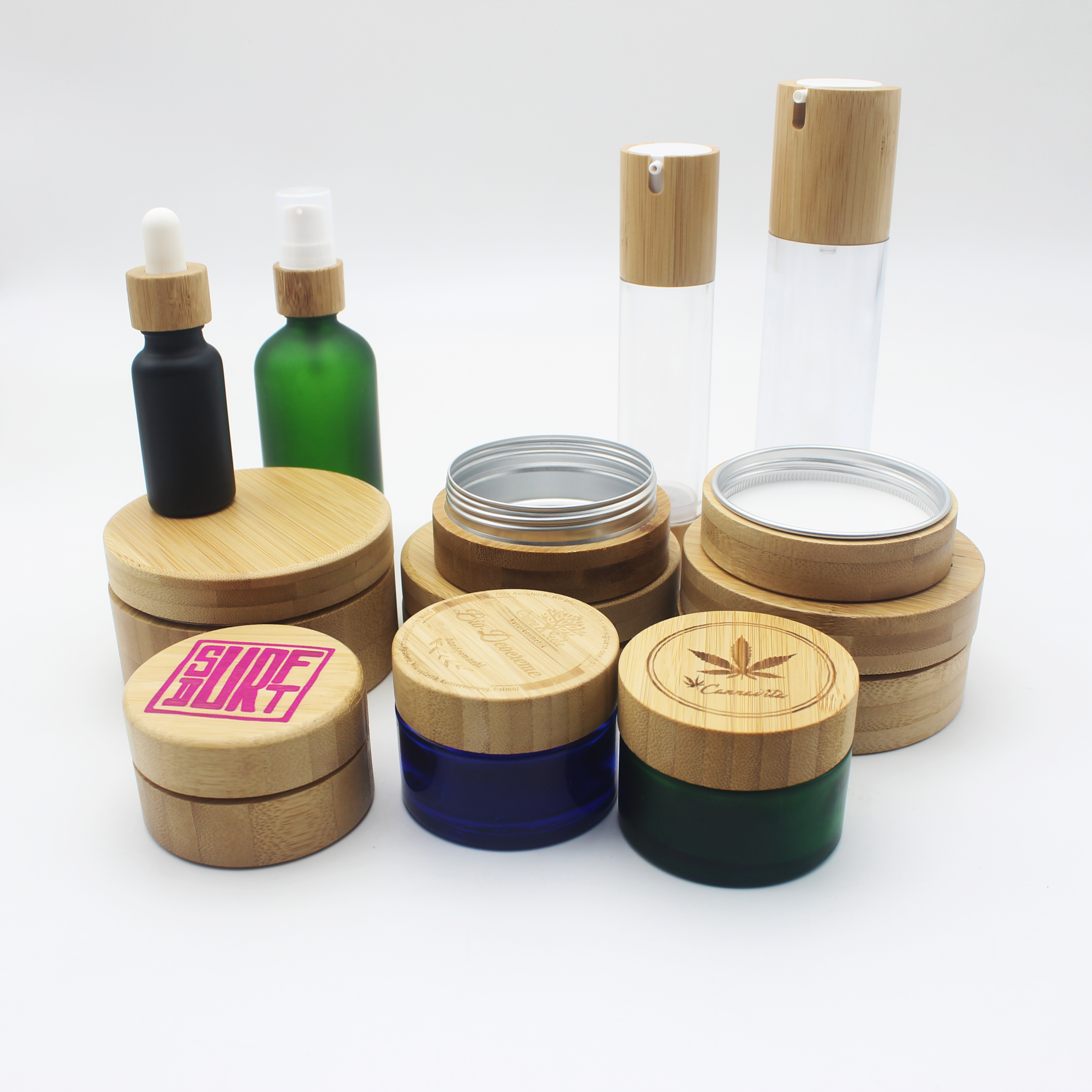 Original ecological bamboo cream jar Aluminum jar with bamboo lids BP-395K