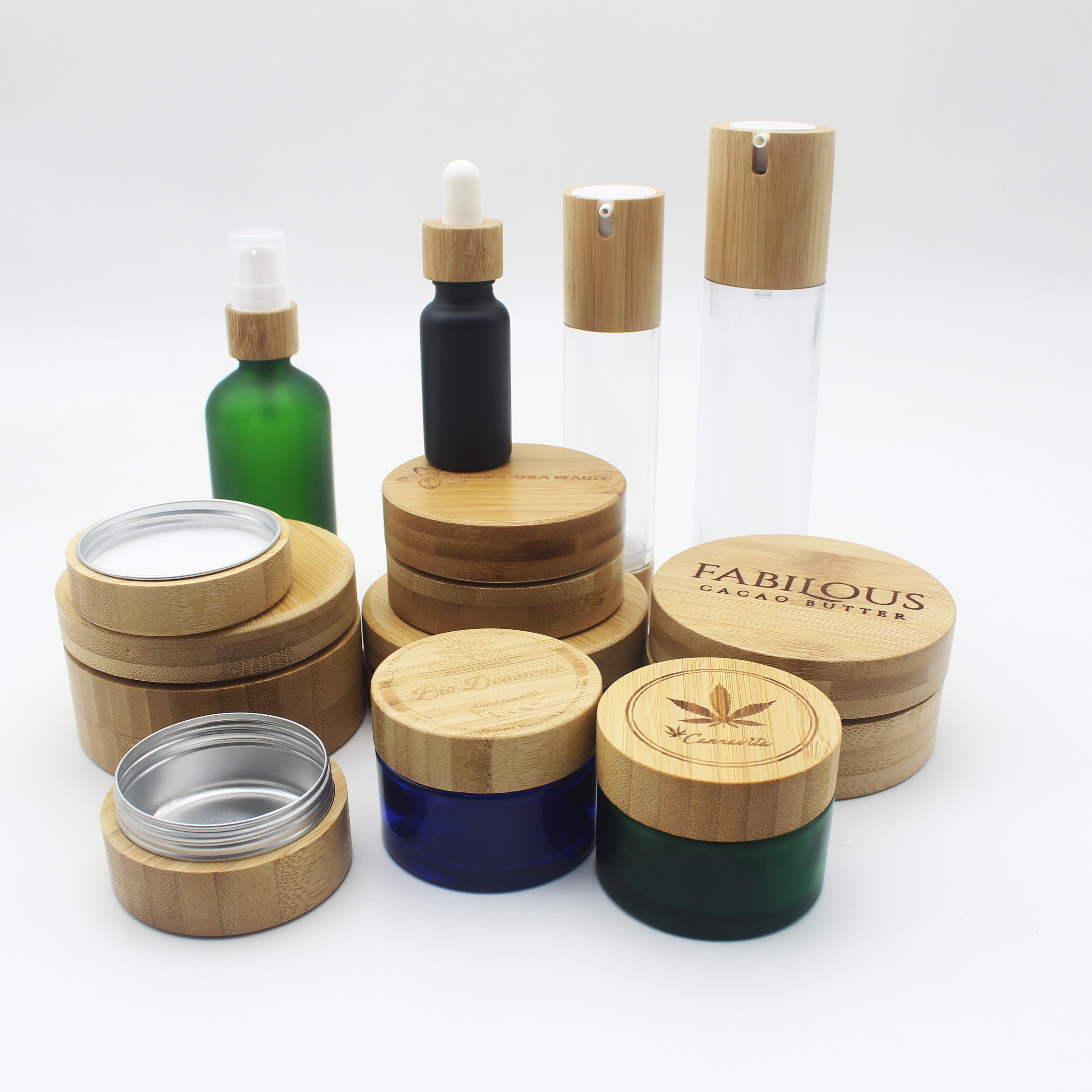 Original ecological bamboo cream jar Aluminum jar with bamboo lids BP-395K