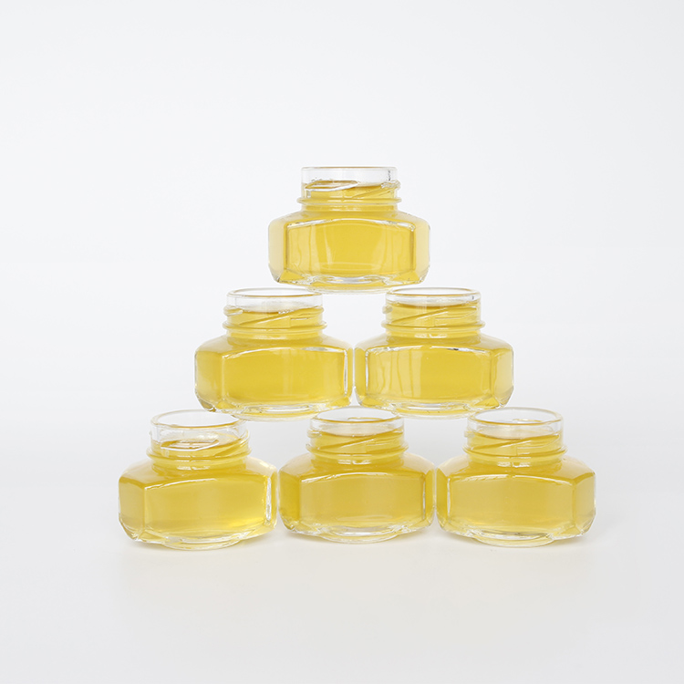 Oval Hexagon Glass Honey Jar 45ml 100ml 180ml 270ml 375ml Hex Glass Jars With Metal Lid