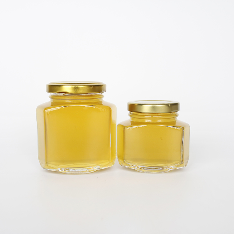 Oval Hexagon Glass Honey Jar 45ml 100ml 180ml 270ml 375ml Hex Glass Jars With Metal Lid