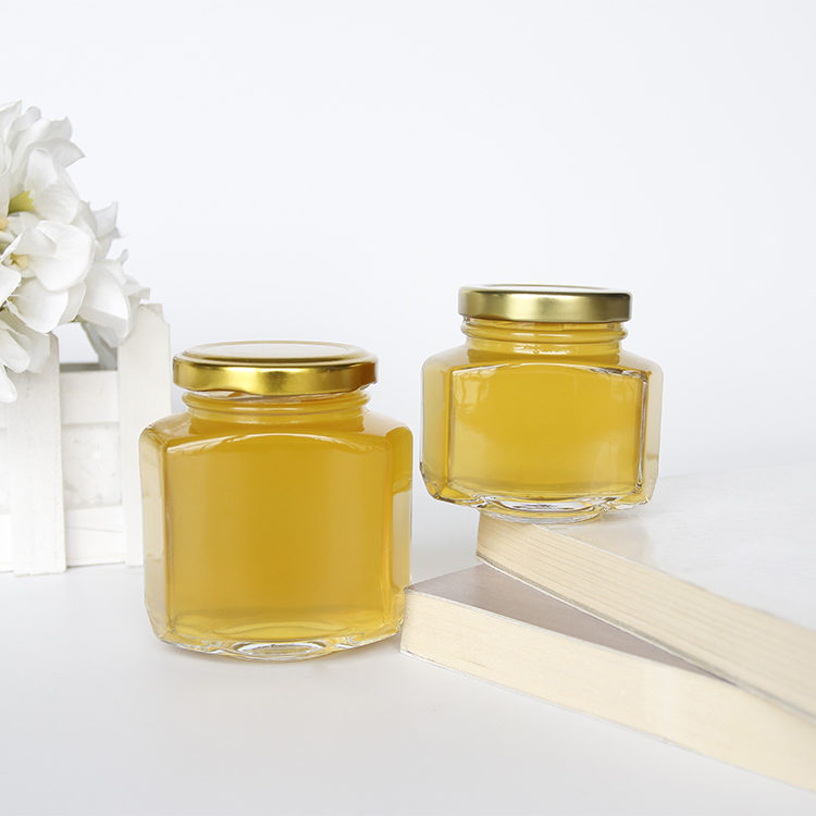 Oval Hexagon Glass Honey Jar 45ml 100ml 180ml 270ml 375ml Hex Glass Jars With Metal Lid