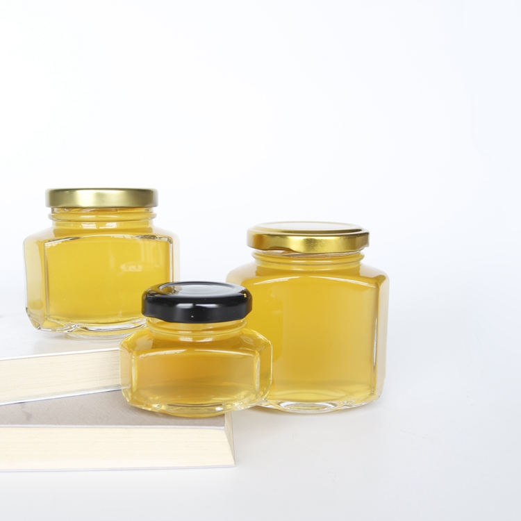 Oval Hexagon Jam Jar with Lug Lid Glass Liquor Jar with Retail Box