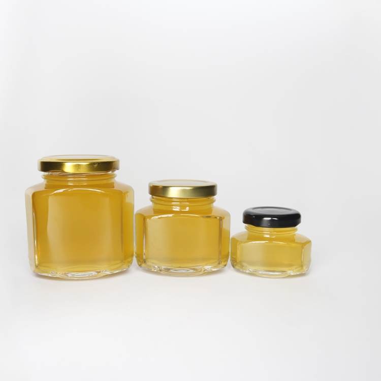 Oval Hexagon Jam Jar with Lug Lid Glass Liquor Jar with Retail Box