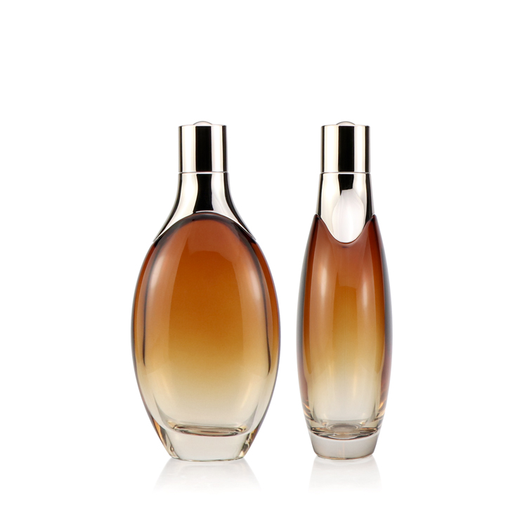 Oval cosmetic container 30ml 50ml 100ml 120ml empty glass lotion pump bottle essential oil bottle with dropper