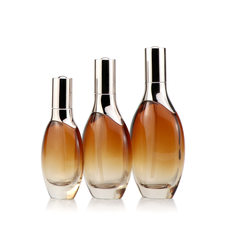 Oval cosmetic container 30ml 50ml 100ml 120ml empty glass lotion pump bottle essential oil bottle with dropper