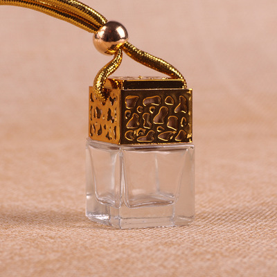 P477 Cube Hollow Car Perfume Bottle Hanging Air Freshener Essential Oils Diffuser Fragrance Empty Glass Bottles