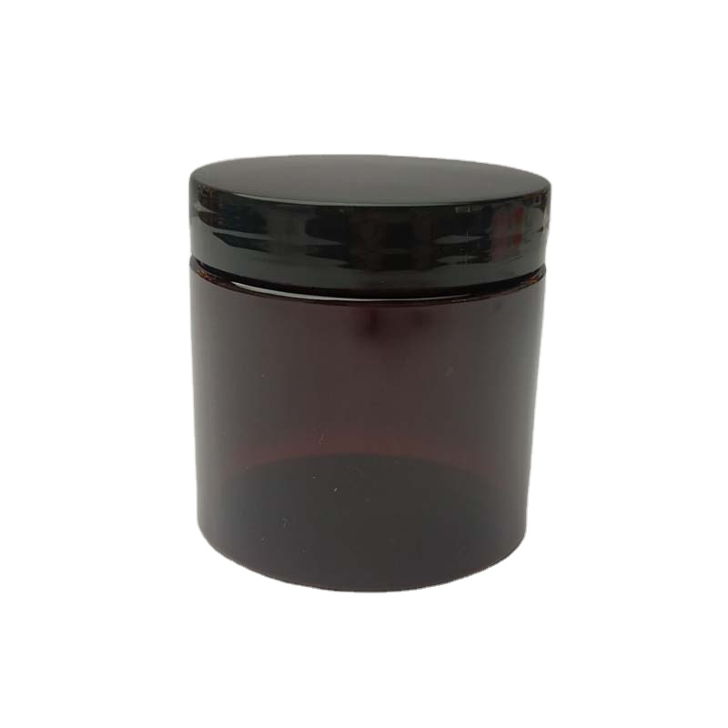PCR material 200ml amber PET jar with black lid