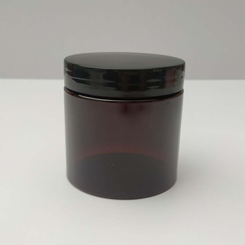 PCR material 200ml amber PET jar with black lid