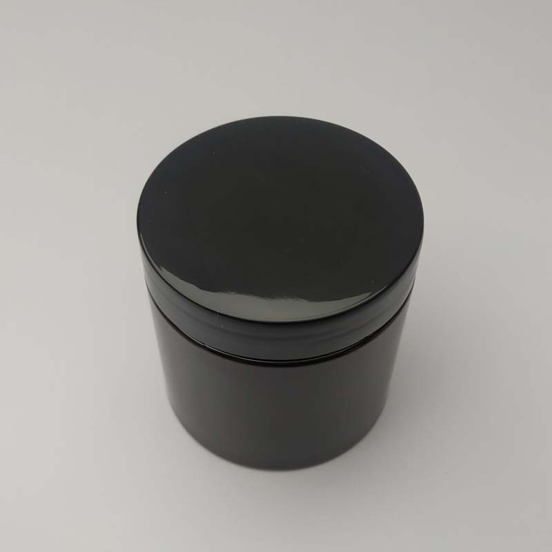 PCR material 200ml amber PET jar with black lid