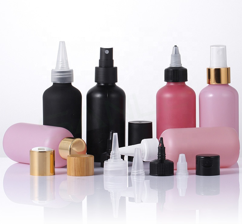 PE 30ml 60ml 120ml 150ml 180ml black spray bottle plastic bottle with disc cap screw cap flip cap