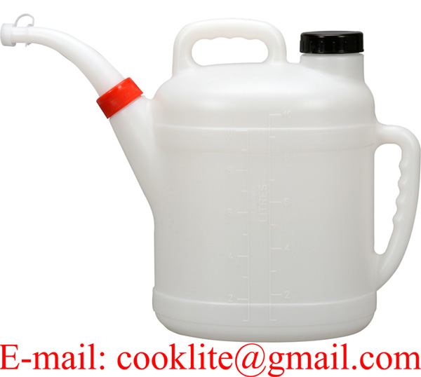 PE Plastic Translucent Oil Dispenser with Lid and Cap 8 Quart Oilcan Graduated Oil Measuring Jug