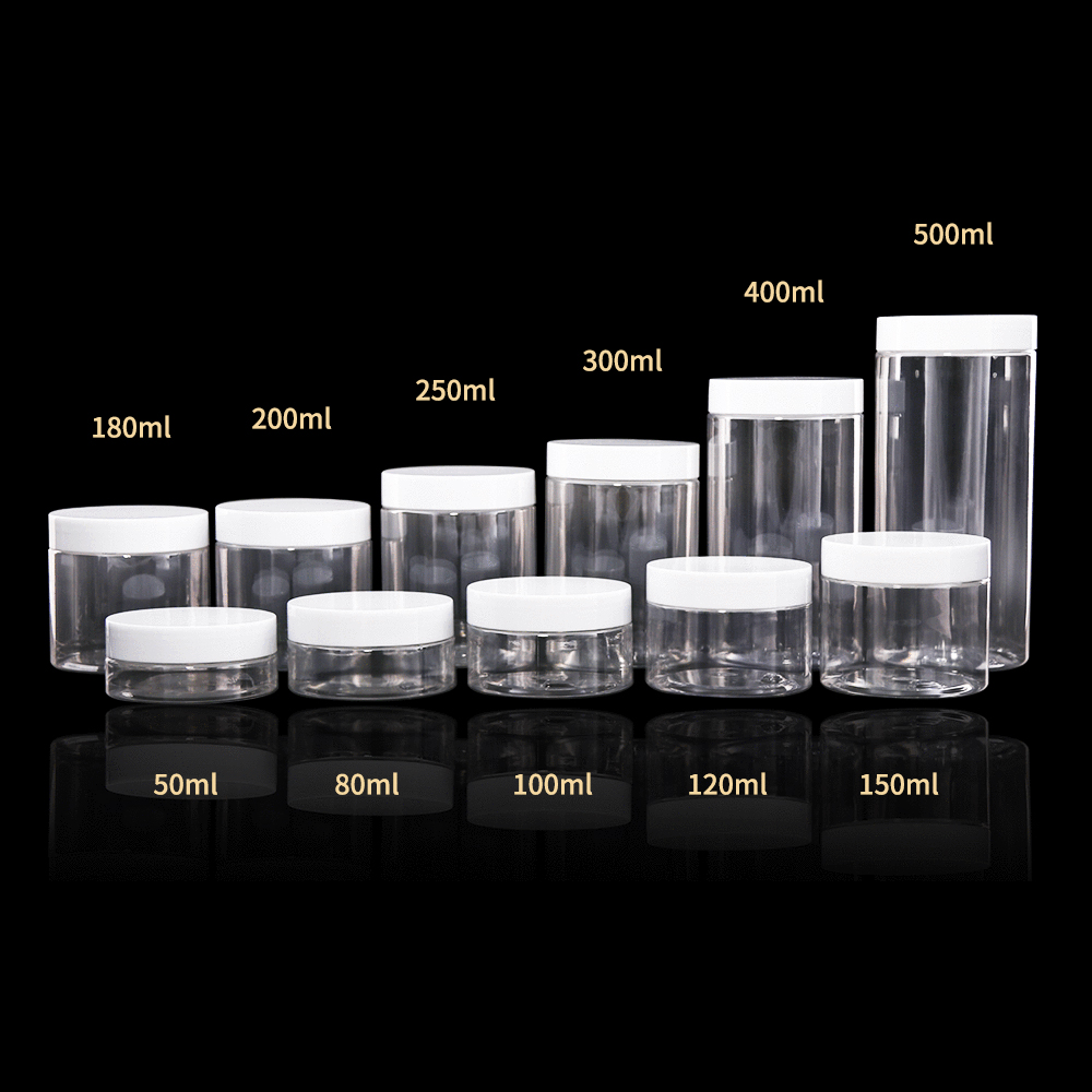 PET Clear 50ml 80ml 100ml 120ml 150ml 180ml 200ml 250ml 300ml Clear Cream Facial-pack Plastic Cosmetic Bottle Empty Jar with Lid