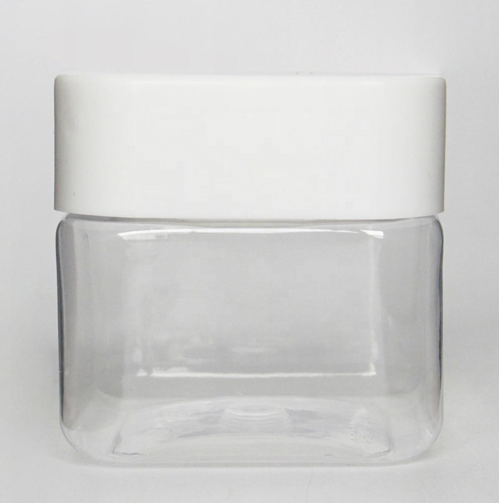 PET Clear Plastic Square Cosmetic Jar With Square Lid 200ml 7 OZ