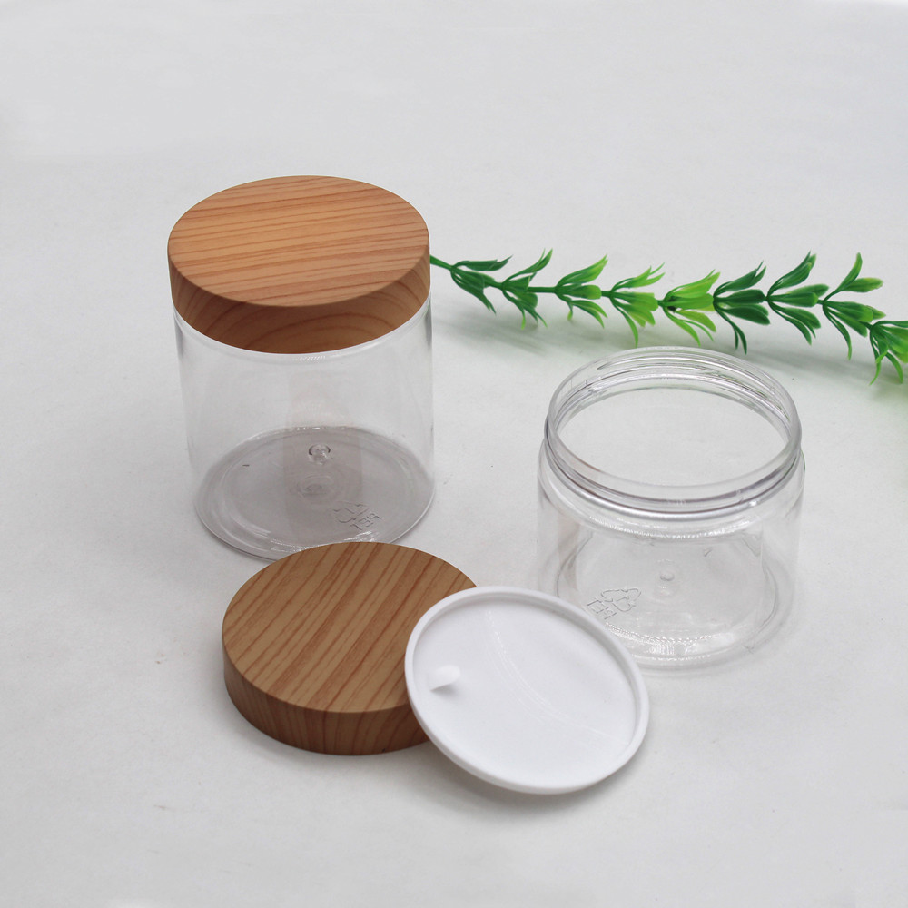 PET Cosmetic Jar with Wooden Cap Packaging,PET Jar with Wooden Cap