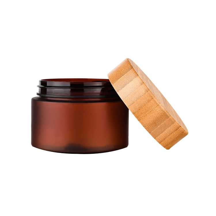 PET Round Amber 16 oz 4 oz 8 oz body scrub body butter spice food cosmetic Plastic Jars with bamboo Lids