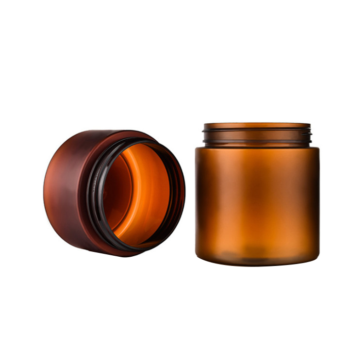 PET Round Amber 16 oz 4 oz 8 oz body scrub body butter spice food cosmetic Plastic Jars with bamboo Lids