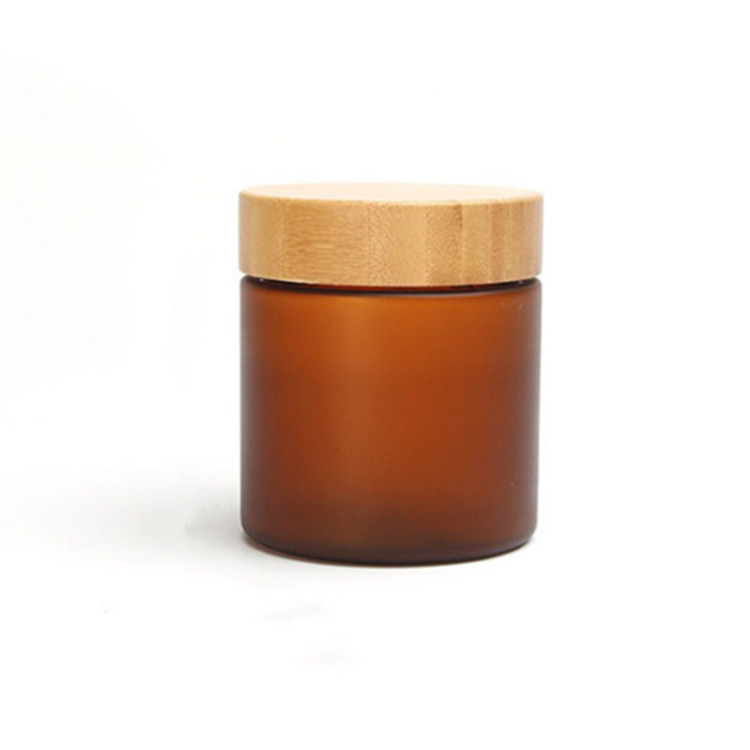 PET Round Amber 16 oz 4 oz 8 oz body scrub body butter spice food cosmetic Plastic Jars with bamboo Lids