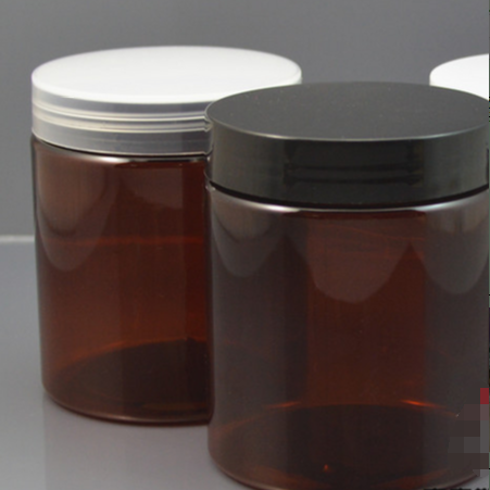 PET Round Amber 2 oz 4 oz 8 oz Plastic Jars with Black Lids