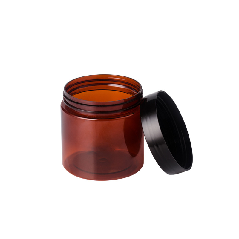 PET Round Amber 2 oz 4 oz 8 oz Plastic Jars with Black Lids