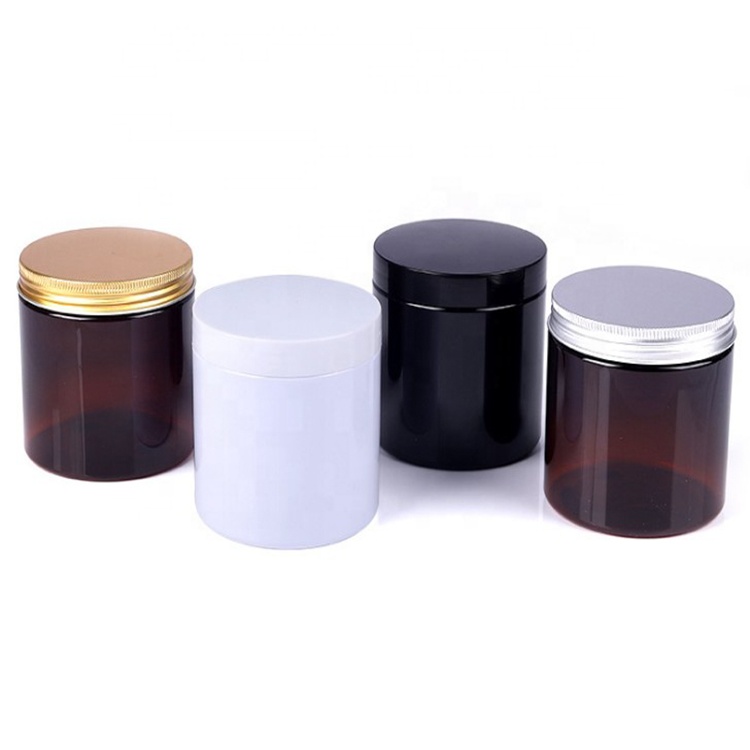 PET amber black  Plastic Containers Cosmetic Cream Jars and Bottle 30ml 50ml 100ml 200ml With Black Aluminum Screw Top Lids