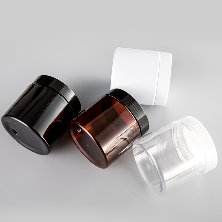 PET amber black Plastic Containers Cosmetic Cream Jars and Bottle 30ml 50ml 100ml 200ml With Black Aluminum Screw Top Lids