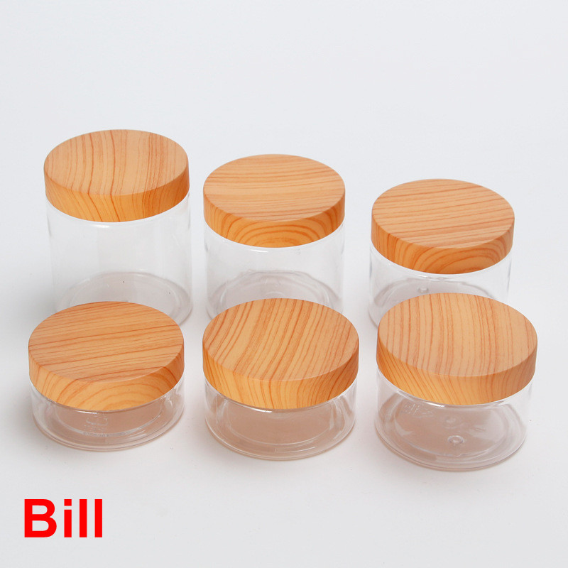 PET clear cream jar with Water Transfer Printing wood grain cap  100ml 150ml 200ml